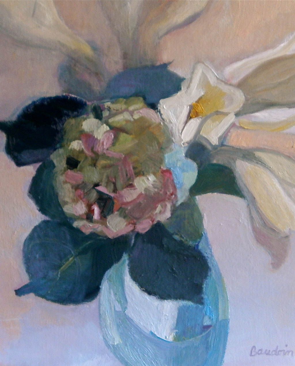 Hortensias dans le vase bleu - Huile sur toile 73X60