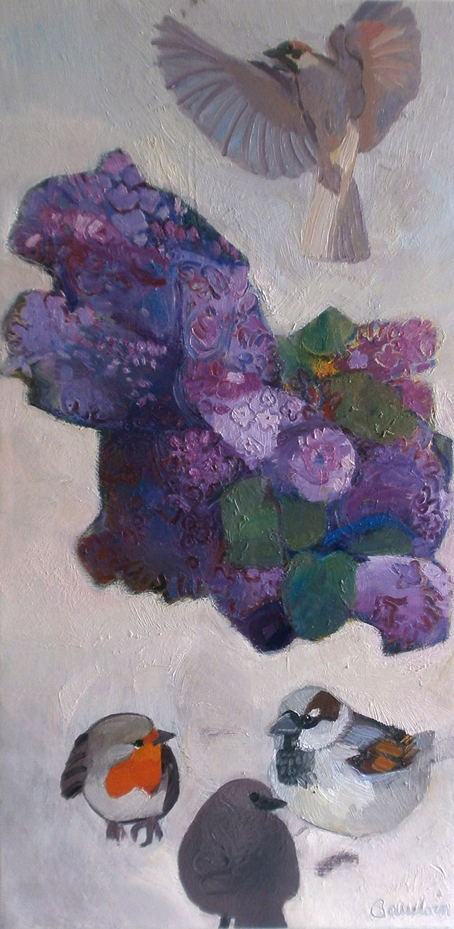 Dessus-dessous les lilas - Huile sur toile 120x60