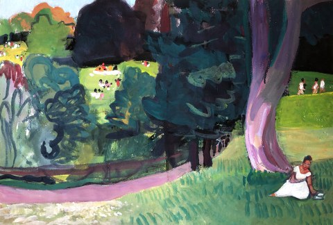 le-parc-des-Buttes-Chaumont-aire-de-repos-des-athletes-2024-gouache-sur-papier-55X37-web