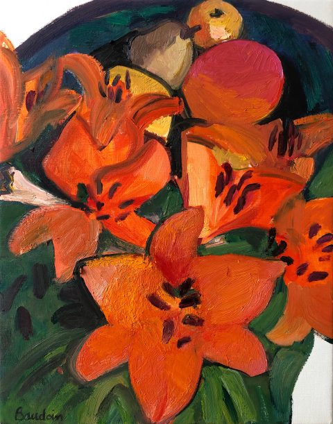 Les-lys-rouges-huile-sur-toile-60x50-cm