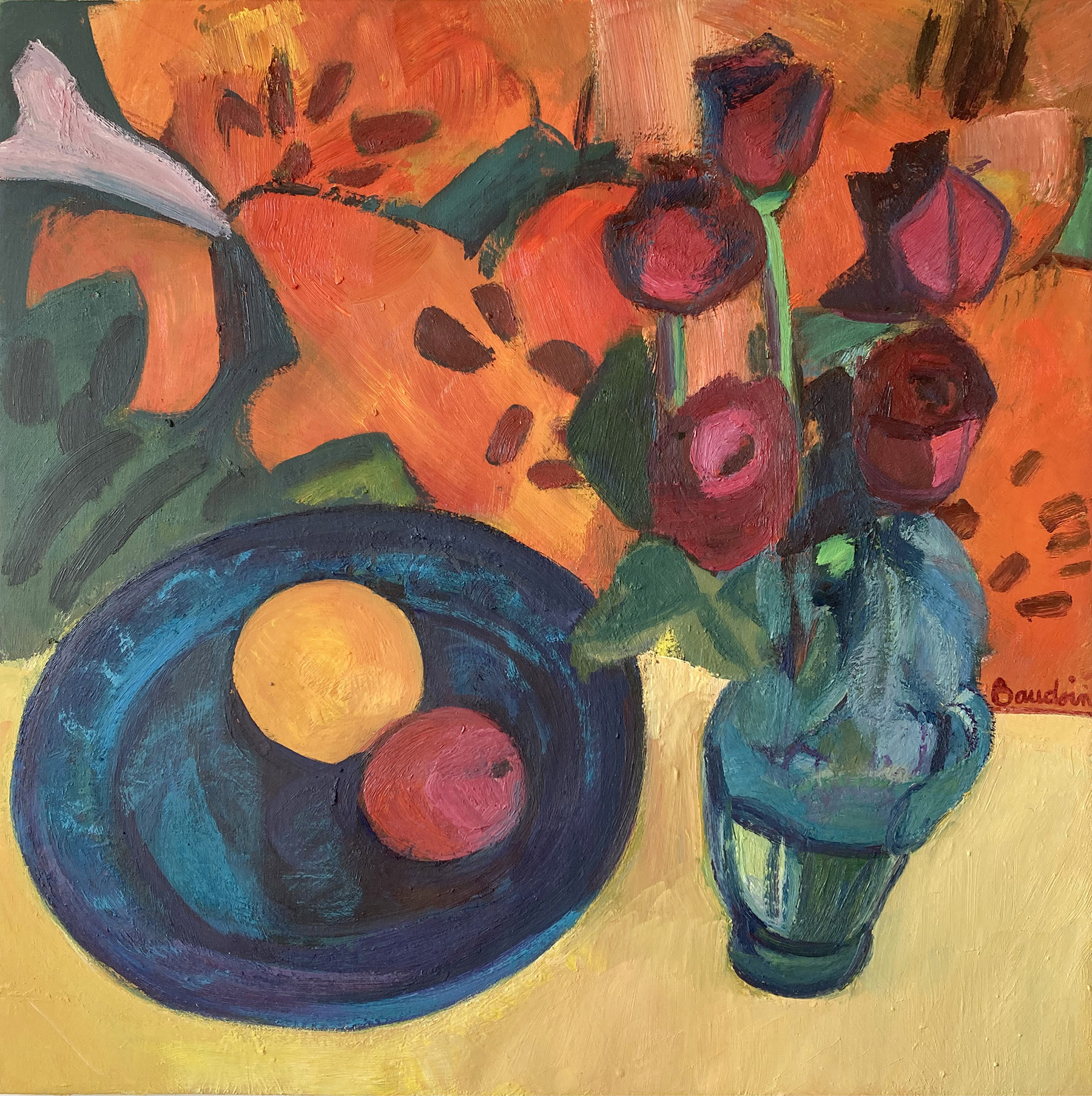 Sur la nappe jaune - huile sur toile - 80x80 cm web